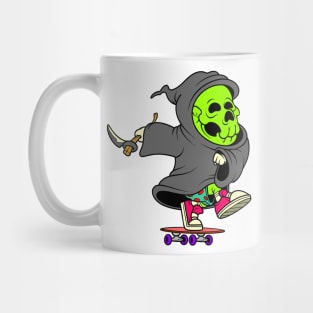 grim reaper on skateboard in cartoon style Mug